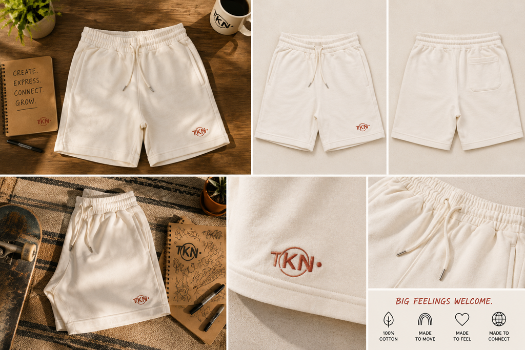 TKN Raw Shorts warm editorial product lookbook